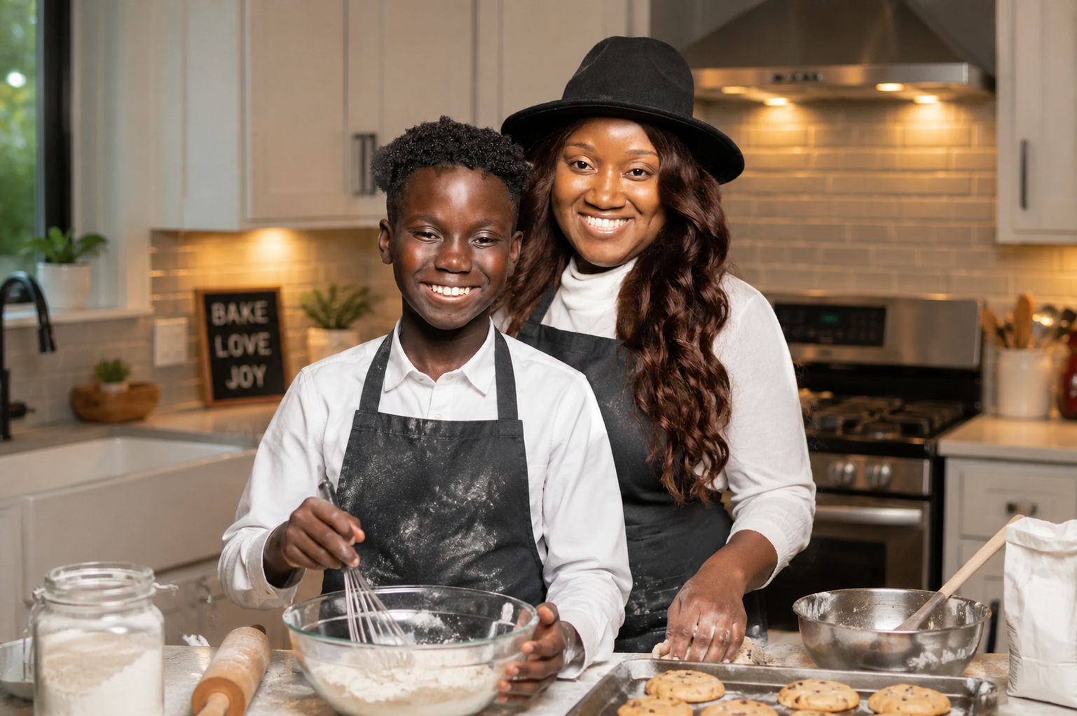 Latasha and Jayden baking together